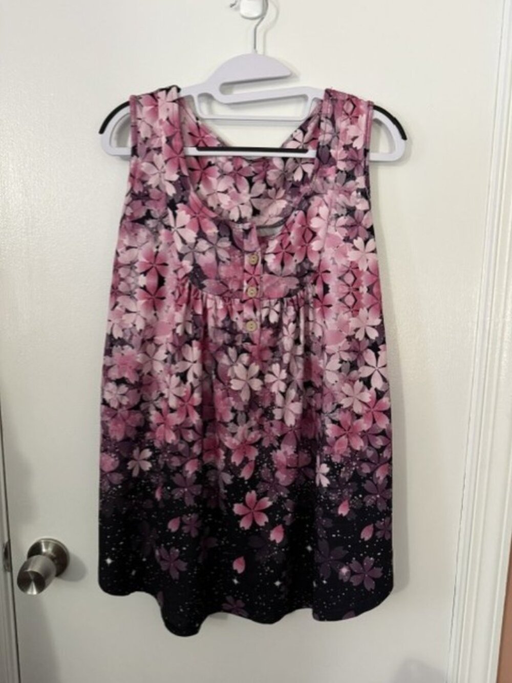 Cherry Blossom Ombre Floral Sleeveless Henley Tunic Top - 3XL